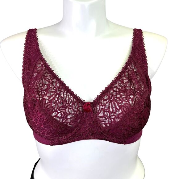 Natural Form Womens Bra Lace Unlined Underwire Burgundy Red Sexy XXXL - Picture 1 of 10